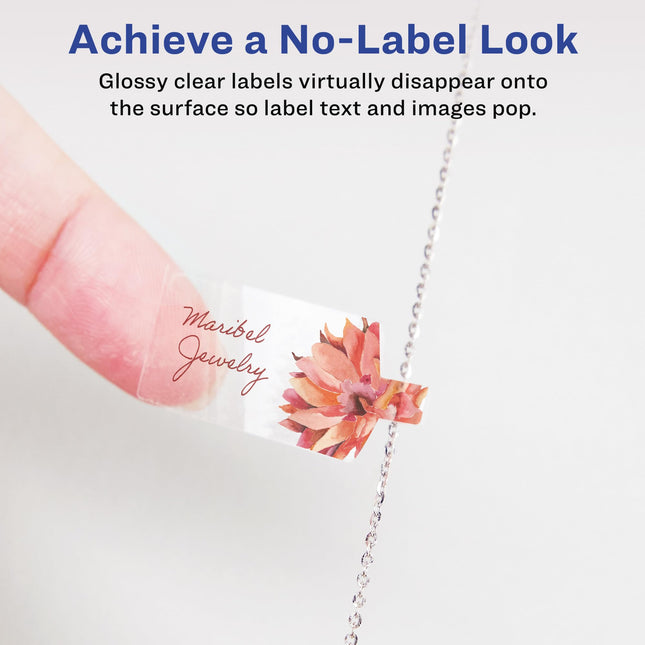 Avery Glossy Clear Barbell Labels with Sure Feed, 0.5" x 2.5", 1,125 Glossy Clear Labels, Laser/Inkjet Printable Labels