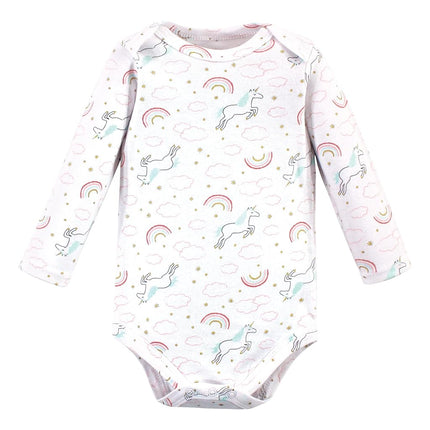 Hudson Baby baby-girls Cotton Long-sleeve Bodysuits, Glitter Unicorn, 0-3 Months