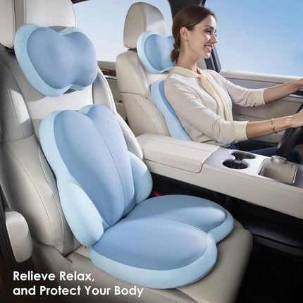 FLORICH Lot de 3 coussins de siège pour voiture, oreillers de soutien lombaire, appui-tête de voiture, coussins de siège ultra-épais en mousse à mémoire de forme, coussin de dossier anti-pression pour chaise de bureau (bleu)