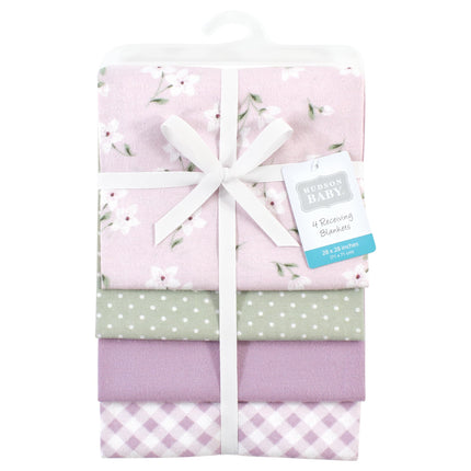 Hudson Baby Unisex Baby Cotton Flannel Receiving Blankets, Purple Dainty Floral, One Size