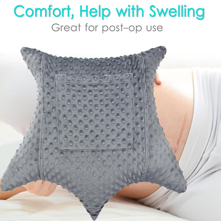 Heal n Hope Heart Surgery Pillow Shock Absorbing for Open Heart Surgery After Bypass Coughing with 2 Pockets - Recovery Gifts with Hands Placement Pouch, Minky Dot Dark Gray
