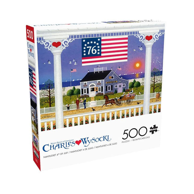 Buffalo Games Jigsaw Puzzles for Adults 500 Pieces - Charles Wysocki - Nantucket 4th of July - Hard Adult Puzzle with Reference Poster, Fun, Unique & Challenging for All Abilities, Large 21.25 x 15