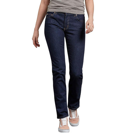 Dickies Women's Perfect Shape Denim Jean-Straight Stretch, Rinsed Indigo Blue, 8