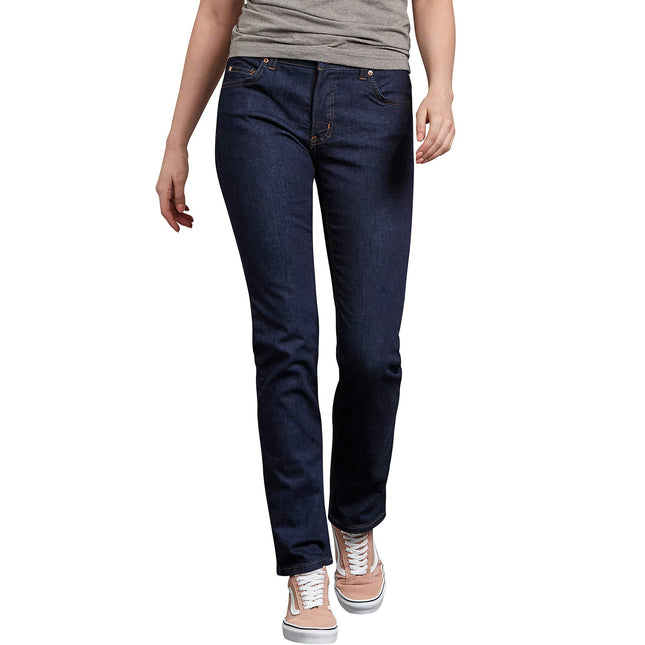 Dickies Women's Perfect Shape Denim Jean-Straight Stretch, Rinsed Indigo Blue, 8