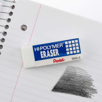 Pentel Super Hi-Polymer Eraser, Large, Nonabrasive, White (PENZEH10)