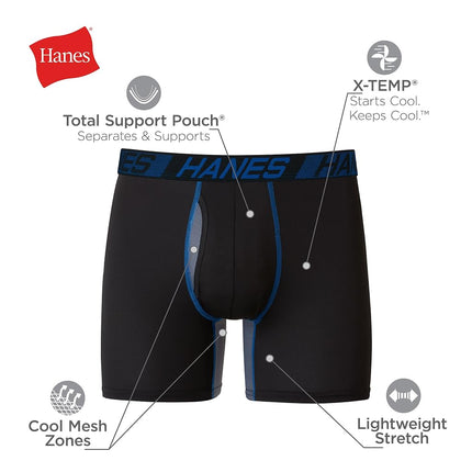 Hanes Men's X-Temp Total Support Pouch Boxer Brief, Anti-Chafing, Moisture-Wicking Underwear, Multi-Pack, Regular Leg-Black, XL (Pack of 3)