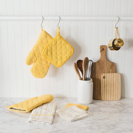 DII 100 % algodón, lavable a máquina, ultraabsorbente, paños de cocina de felpa de 30 x 30 cm para uso diario, diseño de cuadrícula, juego de 6, amarillo