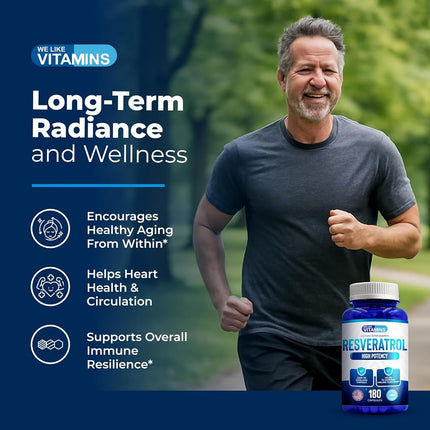 Resveratrol Capsules 1000mg Serving - 180 Capsules - Full 3 Month Supply - Antioxidant Trans Resveratrol Supplement Helps Support Anit-Aging and Cardiovascular System