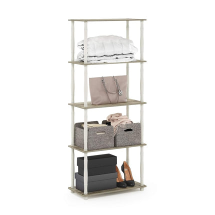 Furinno TURN-S-TUBE Storage Shelves, 5-Tier Book Shelf, Corner Shelf, Toolless Open Shelves, Classic Tubes, for Organization and Storage, Living Room, Garage, Home Office, Sonoma Oak