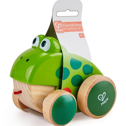 Hape Frog Pull Along | Wooden Frog Fly-Eating Pull Toddler Toy, Bright Colours