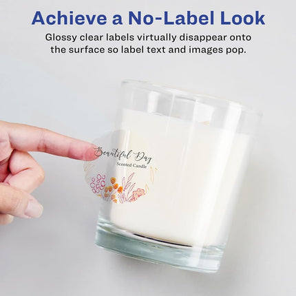 Avery Glossy Clear Round Scalloped Labels with Sure Feed, 2.5" Diameter, 900 Glossy Clear Labels, Print-to-The-Edge, Laser/Inkjet Printable Labels