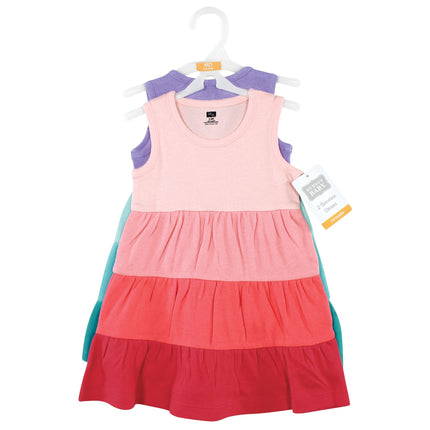 Hudson Baby Baby Girls' Cotton Dresses, Ombre Coral Teal, 0-3 Months