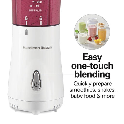 Hamilton Beach Personal Blender for Smoothies & Protein Shakes, Portable Single Serve Blender with 2 Travel Jars & Lids, 14 oz BPA-Free Cups, Stainless Steel Blades, 300W, White, 51102G