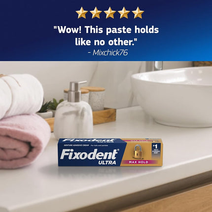 Fixodent Ultra Max Hold Secure Denture Adhesive Cream for Full and Partial Denture Wearers, 2.2oz (Pack of 4)