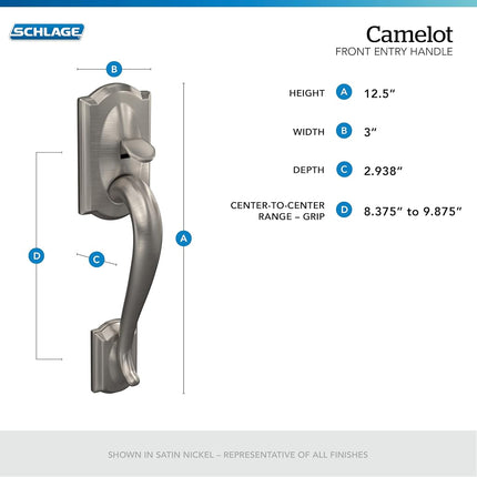 Schlage FE285-CAM-ACC-CAM-LH Camelot Lower Handle Set for Electronic Keypad with, Aged Bronze