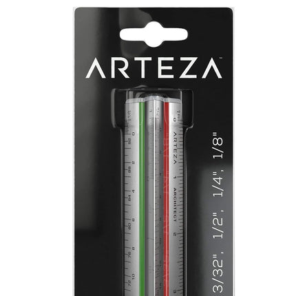 Arteza Architect Scale Ruler, Imperial, 12-Inch Color-Coded Professional-Grade Aluminum Triangular Drafting Ruler for Architect & Civil Engineer Blueprints
