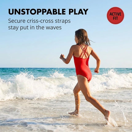 Kanu Surf Girls' Reese UPF 50 Beach Sport Criss-Cross One Piece Swimsuit, Solid Red, 8