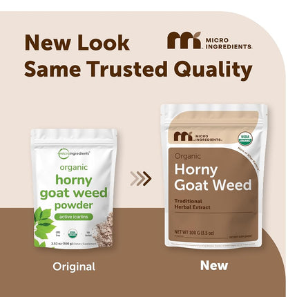 Maximum Strength Organic Horny Goat Weed for Men and Women (Epimedium Supplement 100 Grams), Powerfully Supports Energy, Libido and Stamina, Water Soluble for Best Absorption and Vegan Friendly.