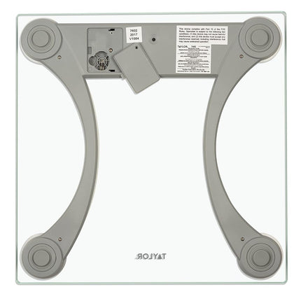 Báscula digital de baño Taylor de vidrio transparente con capacidad de 400 lb y detalles metálicos, plataforma de 11.8 x 11.8 pulgadas, plateada