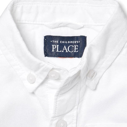 The Children's Place Baby Single and Toddler Boys Long Sleeve Oxford Button Down Shirt, White, 6-9 Months