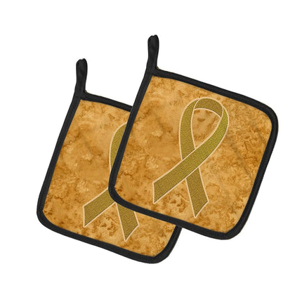 Caroline's Treasures Gold Ribbon For Childhood Cancers Awareness Pair of Pot Holders, 7.5HX7.5W, Multicolor