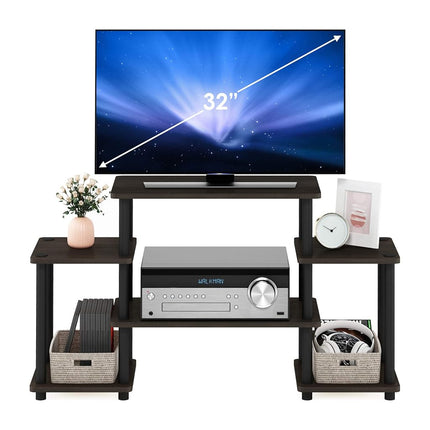 Furinno TURN-N-TUBE TV Stand, Entertainment Center with Open Shelves, TV Console with Raised Top for TV up to 32 Inch, for Living Room, Bedroom, Dark Brown