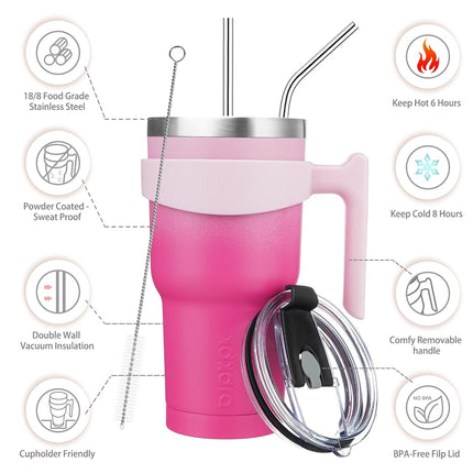 BJPKPK Tumbler with Handle 30oz Stainless Steel Insulated Tumbler Mugs with Lid and Straw for Women and Men,Sakura