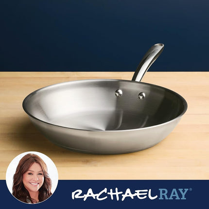 Rachael Ray Professional Stainless Steel Frying Pan/Skillet, Compatible with All Cooktops, Induction Ready, Dishwasher Safe, 12.5 Inch Open Fry Pan - Stainless Steel