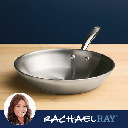 Rachael Ray Professional Stainless Steel Frying Pan/Skillet, Compatible with All Cooktops, Induction Ready, Dishwasher Safe, 12.5 Inch Open Fry Pan - Stainless Steel