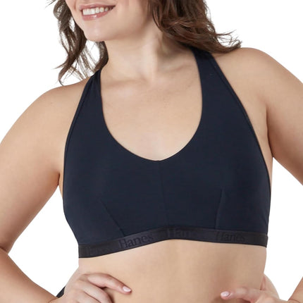 Hanes Women's Originals Ultra Supersoft Racerback, Viscose from Bamboo Bralette Bra, Opaque, Black, L