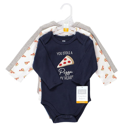 Hudson Baby Baby Boys Bodysuits de algodón de manga larga, paquete de 3, Pizza, 6-9 meses