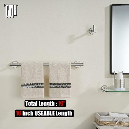 JQK Towel Bar Brushed Steel, 19 Inch 304 Stainless Steel Thicken 0.8mm Towel Rack Bathroom, Towel Holder Wall Mount, Useable Length 16 Inch TB110L16-BN