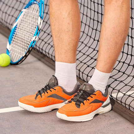 FitVille Men's Wide Tennis Shoes Comfortable Pickleball Shoes with Arch Support for Plantar Fasciitis Wide Feet Orange