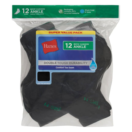 Calcetines tobilleros Hanes para niños Ez Sort con costura cómoda en la puntera, disponibles en paquetes de 12 y 24, negro - Paquete de 12, pequeño