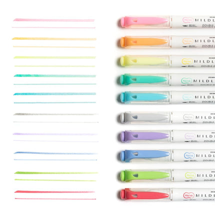 Zebra Pen MILDLINER Dual Tip Brush Pens, Felt Tip Pens For Adults, Bullet Tip & Brush Tip Colouring Pens, Double Ended Mildliner, Soft & Mild Colours, 10pk