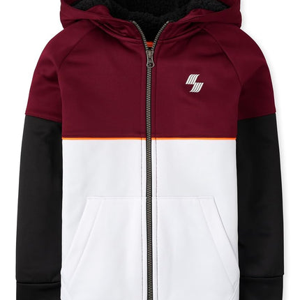 The Children's Place Boys' Colorblock Performance Zip Up Hoodie, Red Colorblock, X-Small