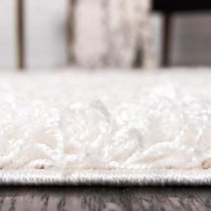 Unique Loom Solo Solid Shag Collection Modern Plush Snow White Runner (3' x 10')