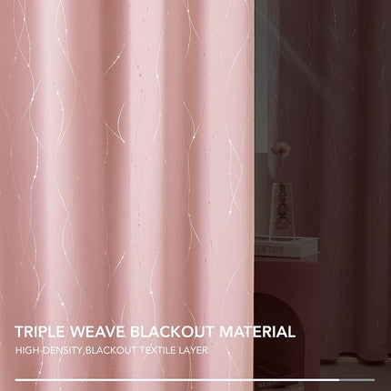 Deconovo Rideaux Occultants – Imprimé Pois Vague Argentée, Isolation Thermique, Réduction du Bruit, Rideaux Intimité pour Chambre et Salon (42W x 45L Pouces, Rose Corail/Argent, 2 Panneaux)