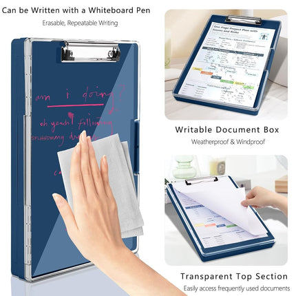 SFLHHDM Clipboard with Storage,Heavy Duty Clip Boards 8.5x11 with 2 Storage Case,Clear Visible Panel Storage Clipboards,Side Opening Nursing Clipboard Folder for Office Supplies (Dark Blue)