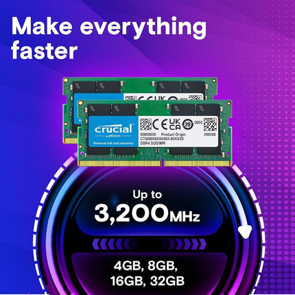 Crucial DDR4 RAM 32GB Kit (2x16GB) 3200MHz SODIMM CL22, Laptop Computer Memory, Mini PC (or 2933MHz, 2666MHz) - CT2K16G4SFRA32A