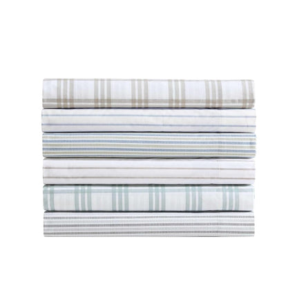 Eddie Bauer - Twin Sheet Set, Cotton Percale Bedding Set, Super Soft and Cozy Home Decor, Oeko-Tex Certified (Essential Stripe Beige, Twin)