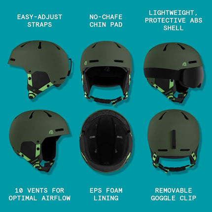 Retrospec Comstock Youth Ski & Snowboard Helmet for Kids - Durable ABS Shell, Protective EPS Foam & Cooling Vents - Adjustable Fit for Boys & Girls - Matte Forest, 52-55cm Small, (4799)