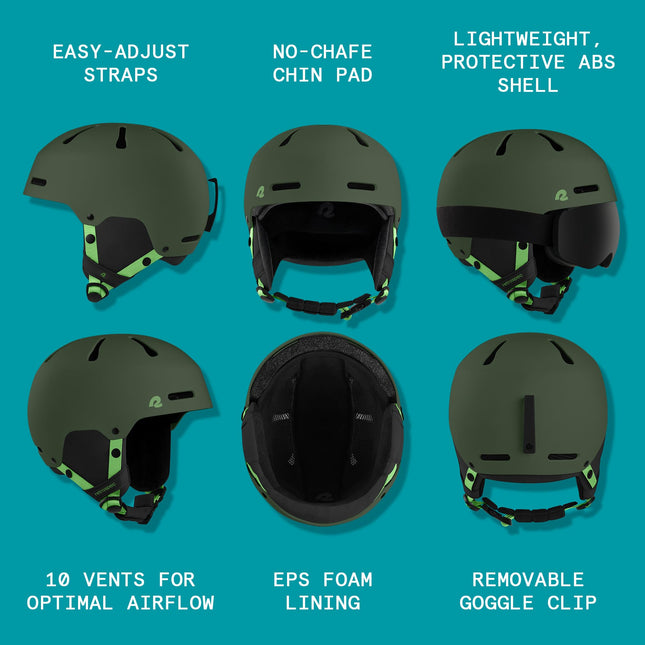 Retrospec Comstock Youth Ski & Snowboard Helmet for Kids - Durable ABS Shell, Protective EPS Foam & Cooling Vents - Adjustable Fit for Boys & Girls - Matte Forest, 48-51cm X-Small, 4798