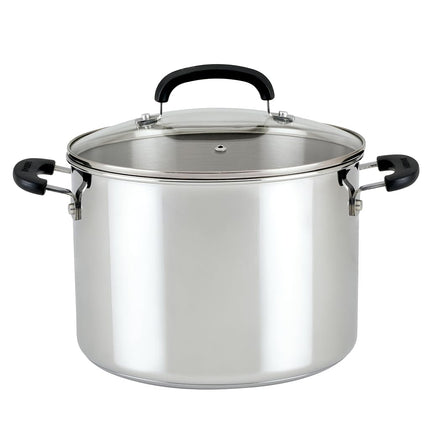 Olla de acero inoxidable Farberware Brilliance con tapa de vidrio, apta para lavavajillas y cocinas de inducción, 8 cuartos