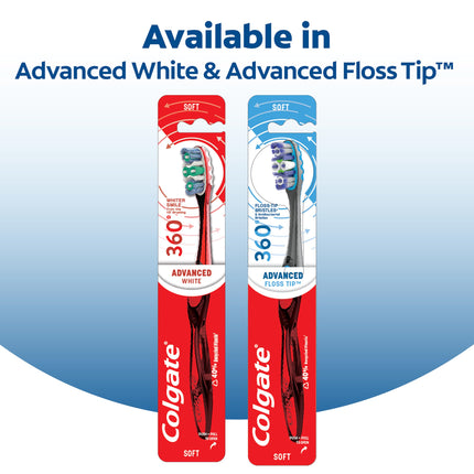 Cepillo de dientes Colgate 360 Advanced con cerdas de punta de hilo dental, cepillo de dientes de dureza media, 1 unidad