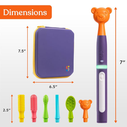 Special Supplies Buzz Buddy Oral Stimulation Toys with 6 Soft Textured Interchangeable Heads, Calm Sensory Needs, Support Speech, and Stimulate Self Feeding, Gentle Vibrations