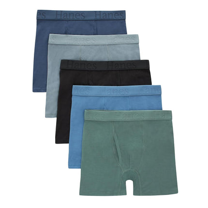 Hanes Boys' Big Originals Supersoft Boxer Briefs, Viscose from Bamboo Underwear, 5-Pack, Blue, Grey, Black, Green, X-Large