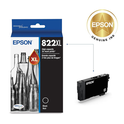 Epson DURABrite Ultra T822 Standard Capacity Cartridge Ink - Black (T822XL120-S), High Capacity