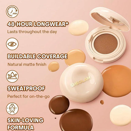 SHEGLAM Lock & Go Long-Lasting Cushion Foundation Soft Matte Weightless Waterproof for Flawless Base Makeup-Buttercream