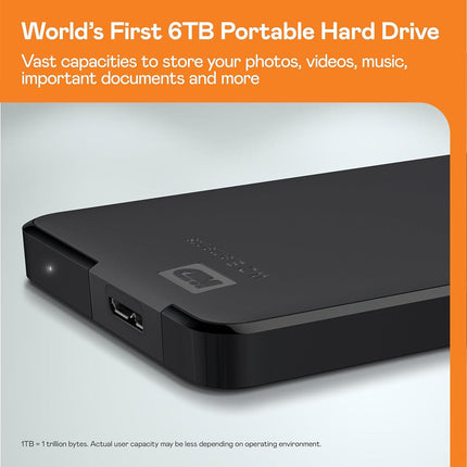 Disco duro externo portátil WD Elements de 1 TB, interfaz USB 3.0, almacenamiento externo portátil, Plug-and-Play, USB 3.2 Gen 1 de supervelocidad, formateado para PC y Mac, negro